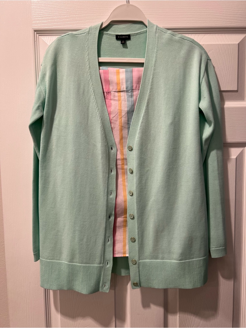 Talbots Light Mint Green V-Neck Button Cardigan